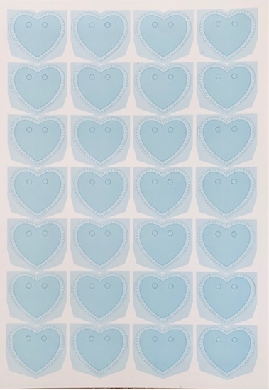 Immagine di FOGLIO CON 28 CHIUDIPACCO CUORE AZZURRO 45X40 MM.