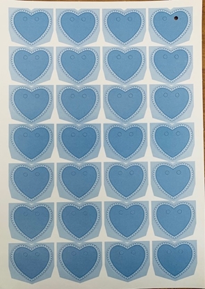 Immagine di FOGLIO CON 28 CHIUDIPACCO CUORE BLU MARE 45X40 MM.