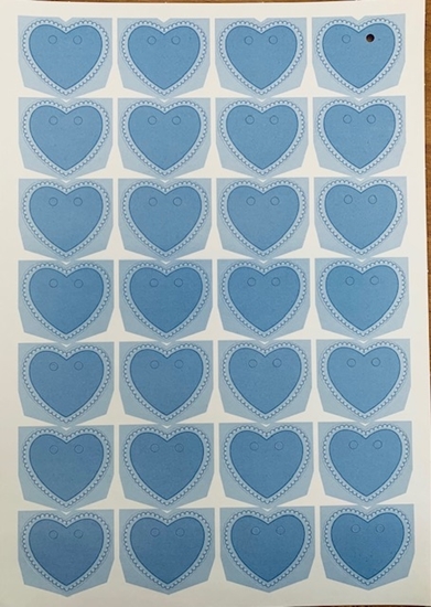 Immagine di FOGLIO CON 28 CHIUDIPACCO CUORE BLU MARE 45X40 MM.