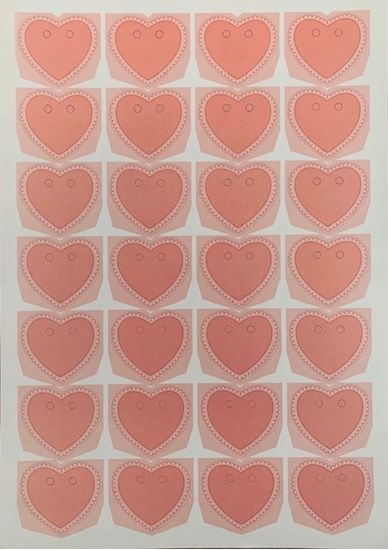 Immagine di FOGLIO CON 28 CHIUDIPACCO CUORE CORALLO 45X40 MM.