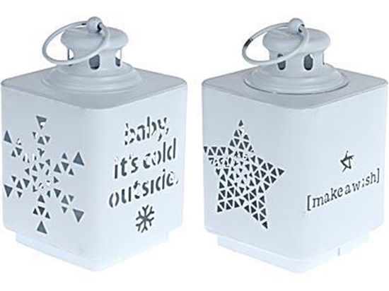 Immagine di LANTERNA METALLO BIANCO 16 CM 3 ASS