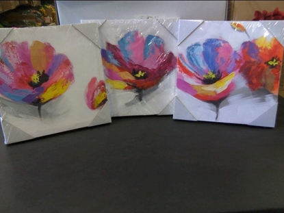 Immagine di QUADRO SET 3 PZ. FIORE ROSA SFUM. OLIO SU TELA 30X30 CM.