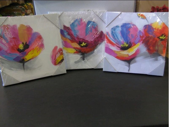 Immagine di QUADRO SET 3 PZ. FIORE ROSA SFUM. OLIO SU TELA 30X30 CM.