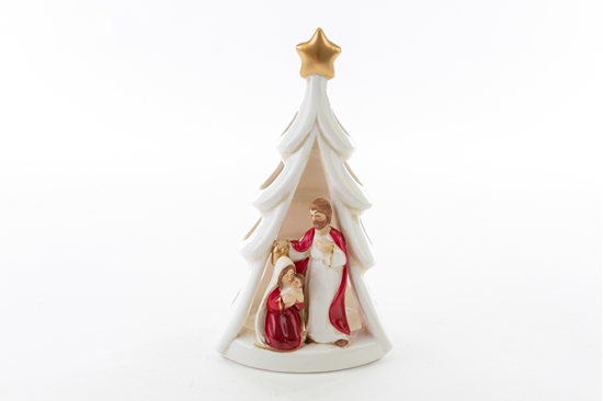 Picture of P/CANDELA ALBERO SACRA FAMIGLIAPORCELLANA ROSSO 12xh.22 CM