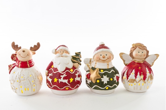 Picture of SOGGETTI NATALIZI PORCELLANA C/LED 4 ASS. COL. 9x8,5xh.12,5