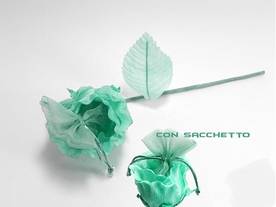 Picture of FIORE ROSA SACCHETTINO COL. VERDE ACQUA 28 CM