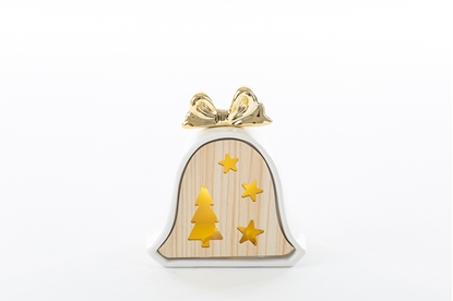 Immagine di CAMPANA PORCELLANA/LEGNO C/LED 9,5x5xh.9,5 CM