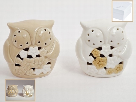 Immagine di GUFETTO IN PORCELLANA C/LUCI 2 ASS. C/ASTUCCIO 8x6xh.8 CM