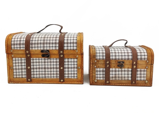 Immagine di BAULETTO S/2 LEGNO TES. SCOZZESE BIANCO P.D26X14 H16 GR.33X2