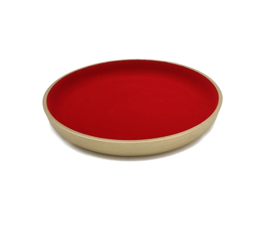 Immagine di VASSOIO DORATO GLITTER C/INTERNO VELLUTO ROSSO D 40 H5