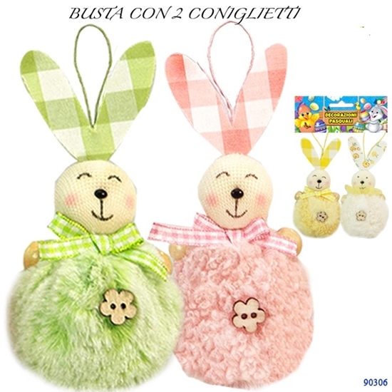 Immagine di BUSTA 2 CONIGLI MATERIALE PELUCHE DA APP.ASS