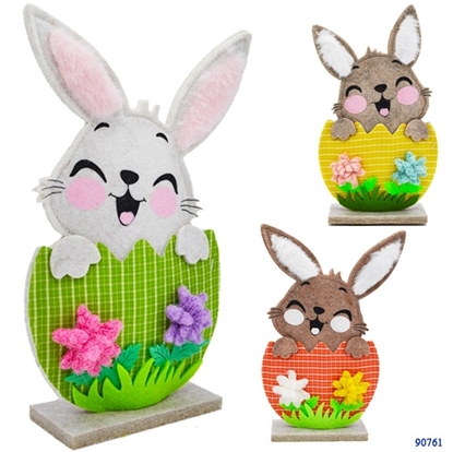 Immagine di CONIGLIETTO IN UOVO, DOPPIO FELTRO CUCITO,SU BASE H 23 CA