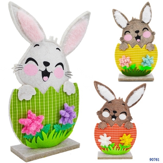 Immagine di CONIGLIETTO IN UOVO, DOPPIO FELTRO CUCITO,SU BASE H 23 CA