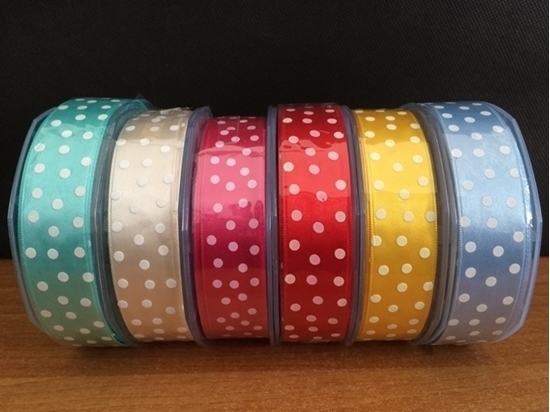 Immagine di DOPPIO RASO 25 MM. POIS BIANCHI X 20 MT.