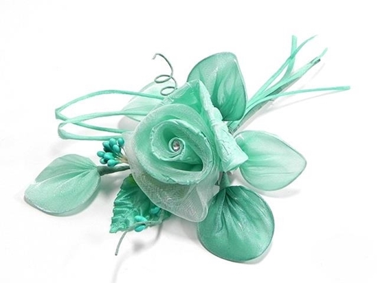 Immagine di FIORE ROSA C/STRASS COL. VERDE ACQUA 21 CM