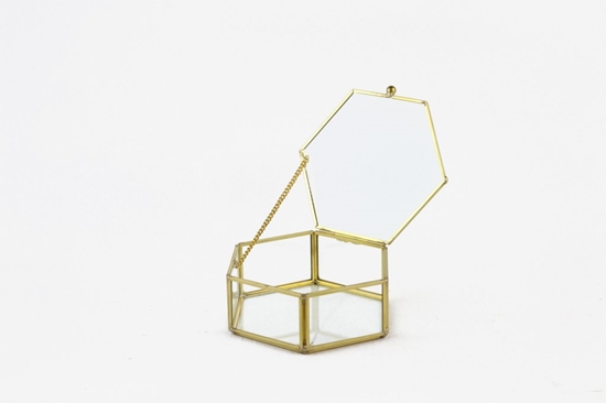 Immagine di COFANETTO ESAGONALE VETRO/METALLO ORO 13.5X12.8 H5.2