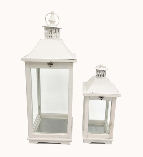 Immagine di LANTERNE 1/2 QUADRE BIANCHE VETRO LISCIO LEGNO GR.25X25H67